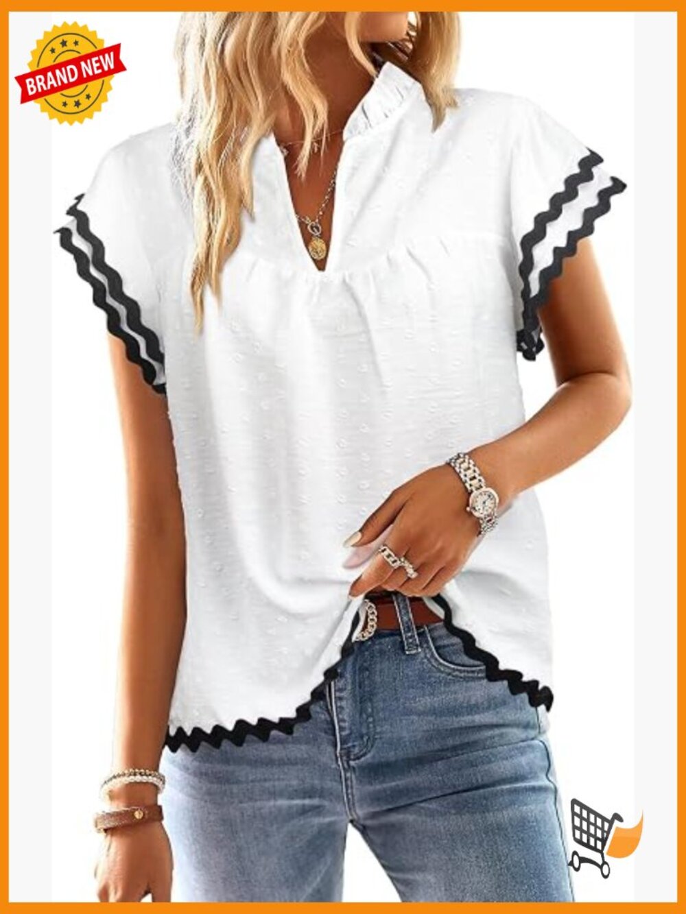 V Neck Short Sleeve Ruffle Blouse Swiss Dot Lace Boho Casual Tee